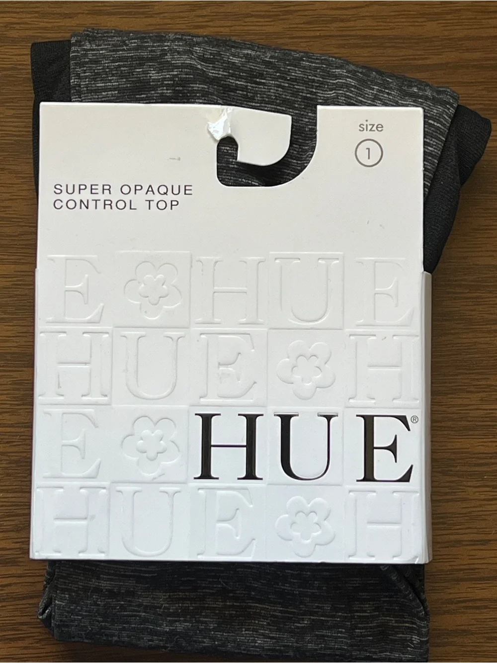 Hue Super Opaque Control Top Tights in Graphite Heather- Size 1 - Made in USA